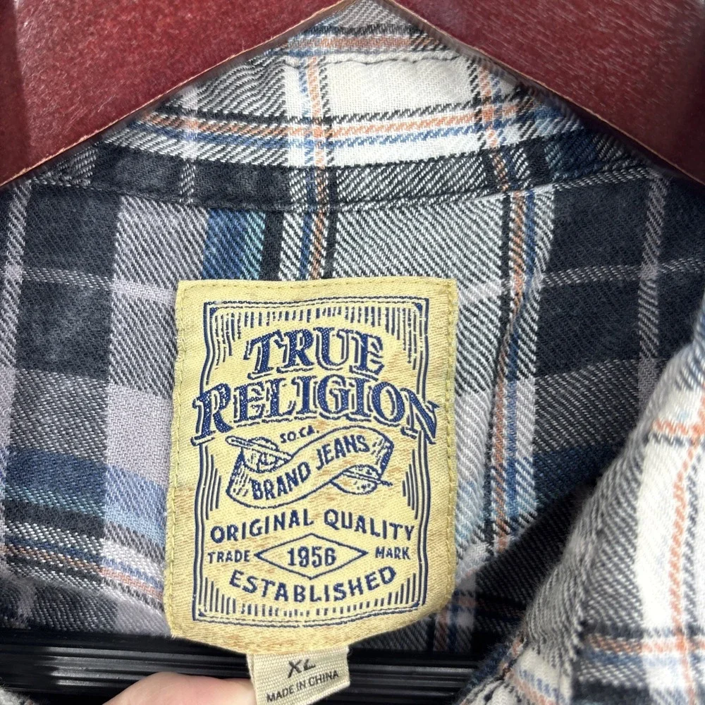 True Religion Flannel Shirt Mens XL Multi Plaid Western Cotton Button